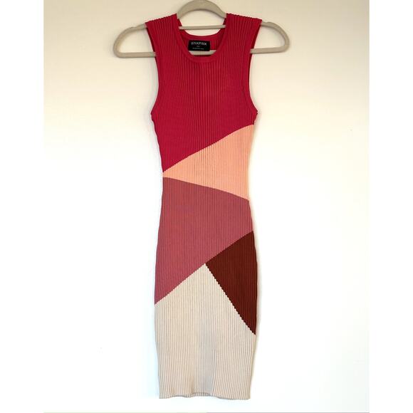 MINKPINK Vita Knit Colorblock Ribbed Midi Dress Pink Multicolor Sleeveless Large - Picture 12 of 15